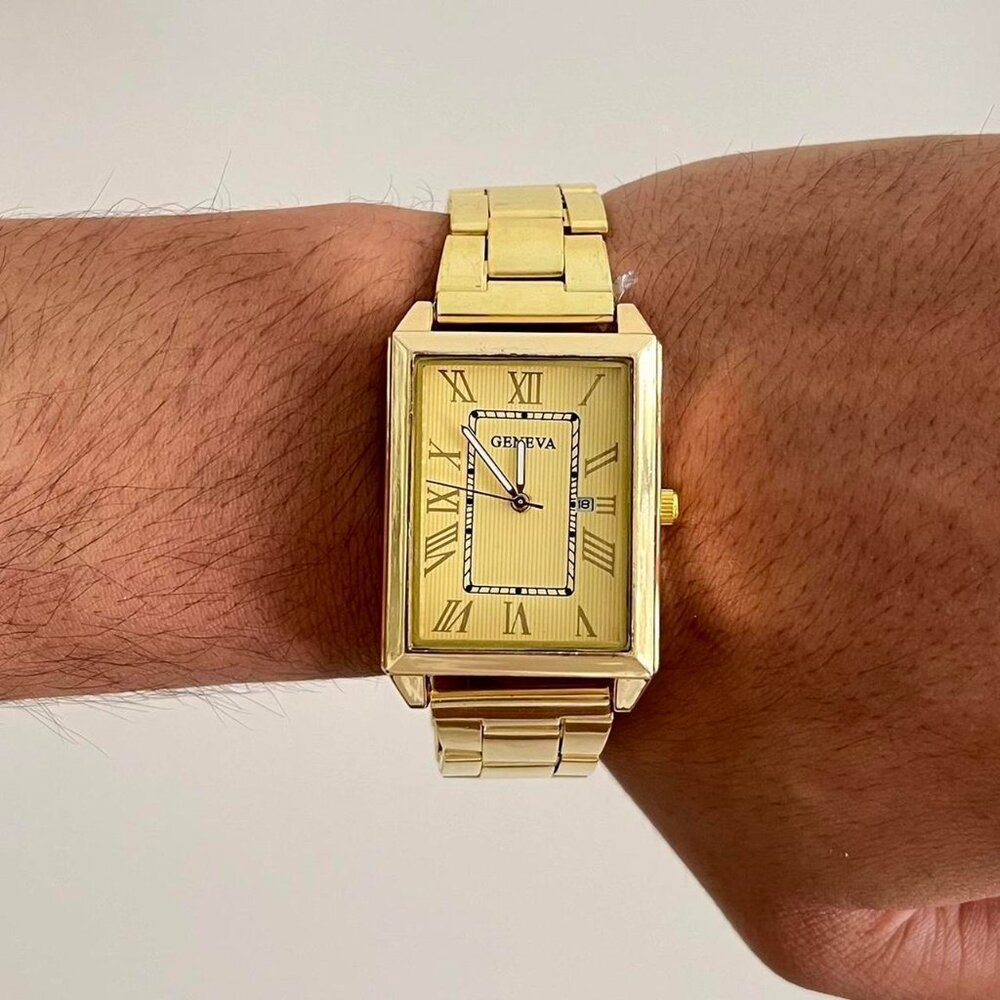 2000s vintage style square stainless steel geneva gold luxury watch
